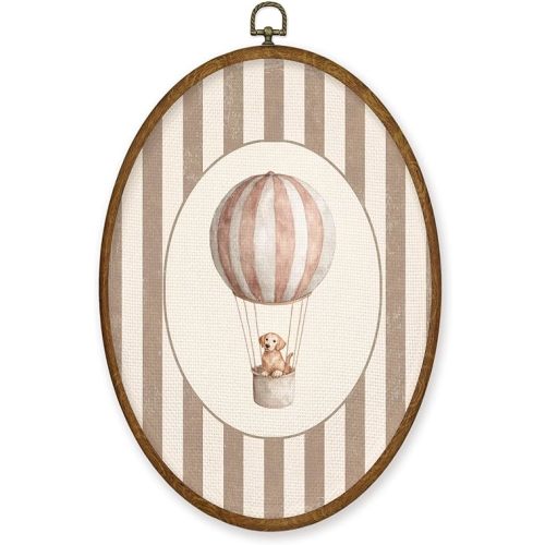 MZKZCHFE Boho Hot Air Balloon Nursery Golden Retriever Oval Wall Art Decor, Golden Retriever Gifts Oval Canvas Prints Framed, Dog Wall Decor for Kids Nursery Room Bedroom Decorations, 8.6x11.4 Inches