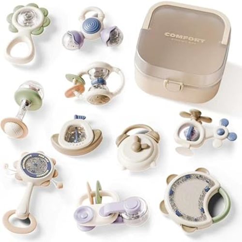 ZIYOSTAR Baby Rattles & Teethers Set, Infant Grab Shake Rattle, Easy Hold Sensory Teether, Babies Development Learning Music Toy, Newborn Gift for 1 2 3 4 5 6 7 9 10 12 Month Boy Girl