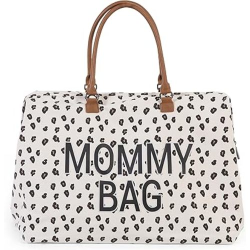Childhome The Original Mommy Baby Travel Bag, Large Baby Diaper Bag, Hospital Bag, Tote Bag, Pregnancy Must Haves (Canvas Leopard)