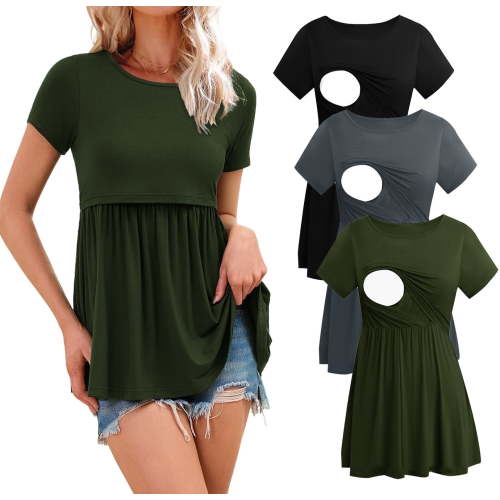Women's Maternity Clothes Short Sleeve Nursing Tops Breastfeeding Shirts 3-Pack