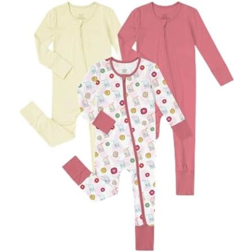 Jimonda Baby Boys Romper Fold-Over Footies and Mitten Pajamas Long Sleeve Sleeper Newborn Girl Footless Clothes 3-Packs