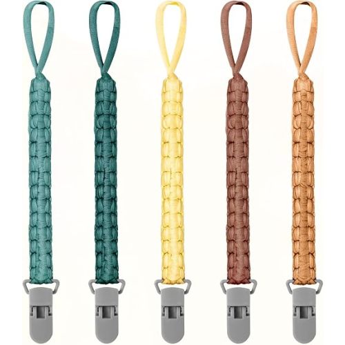 Pacifier Clip for Boys Girls Pacifier Holder Leash Boho Rainbow Plastic Clips Handmade Braided Cotton Unisex Baby Shower Birthday Gift Christmas Gift (5pack-Mixed 5)