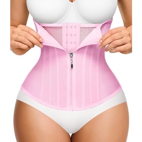 Nebility Waist Trainer for Women Zipper Corset Shapewear Tummy Control Mesh Waist Cincher Faja Body Shaper