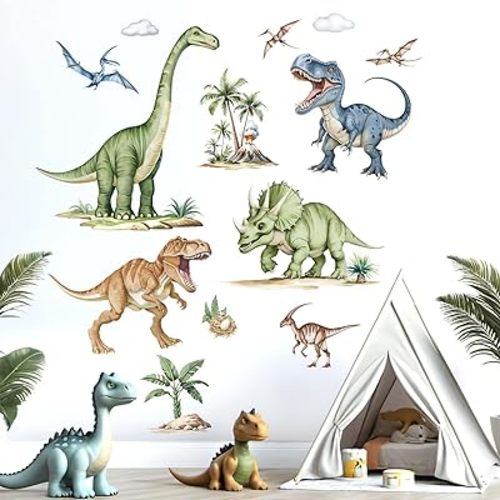 Dinosaur Wall Stickers for Boys Kids: 3D Removable Vinyl Wall Decals for Nursery Room Decor Ages 0-12 Years with Easy to Apply