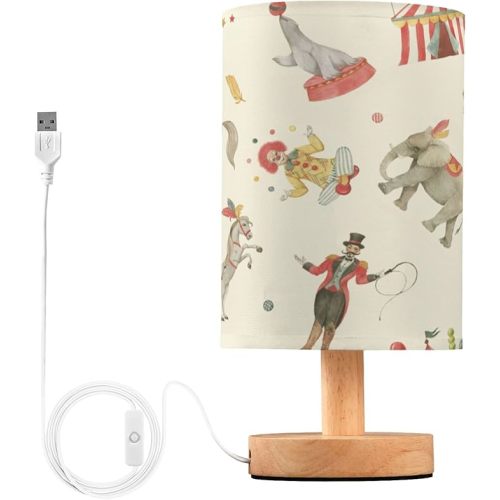 Circus Animals Clown LED Table Lamp with USB Port Night Light Bedroom Lamps for Nightstand Living Room Dorm Home Office Desk