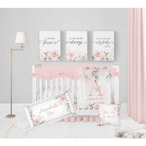 Floral Crib Bedding Set, Girl Crib Bedding, Personalized Baby Girl Blanket, Floral Nursery, Light Pink Crib Bedding, Floral Nursery Bedding - Etsy