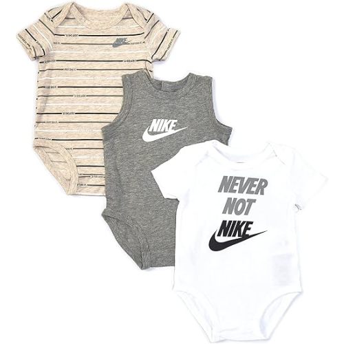 Nike Infant Baby Bodysuit 3 Pack (Dark Grey Heather(56F170-042)/White, 6 Months)