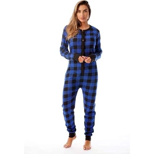 #followme Womens Henley Thermal Onesie Buffalo Plaid and Tie Dye