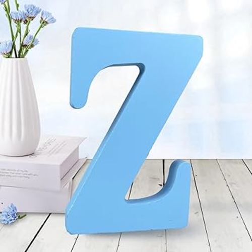 AOCEAN 6 Inch Blue Wood Letters Unfinished Wood Letters for Wall Decor Decorative Standing Letters Slices Sign Board Decoration for Craft Home Party Projects (Z)