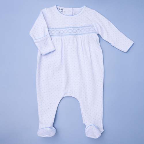 Magnolia Baby Boy Mini Dots Smocked Footie - Blue - 3 Months