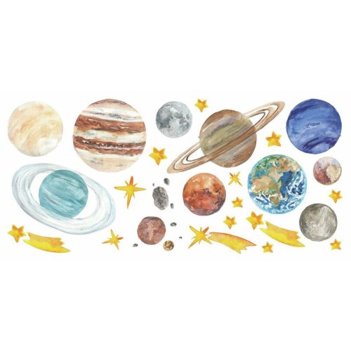 Zoomie Kids Watercolor Planets Peel and Stick Giant Wall Decal & Reviews | Wayfair