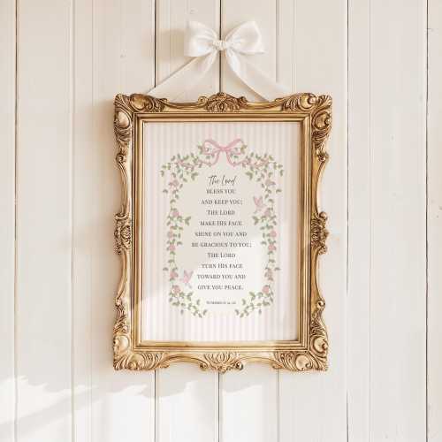 The Blessing Bible Verse Nursery Print, Pink and White Stripe Giclee Print, Girl Christian Artwork, Church Nursery Decor, Multiple Sizes