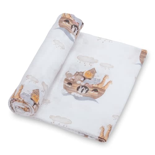 LollyBanks Muslin Swaddle Blanket | 100% Muslin Cotton | Gender Neutral Newborn and Baby Nursery Essentials for Girls and Boys, Registry | Noah's Ark Print