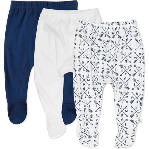 HonestBaby Unisex-Baby 3-Pack Footed Pants Roomy Fit Pull on Bottoms 100% Organic Cotton for Infant Baby Boys, Girls, Unisex