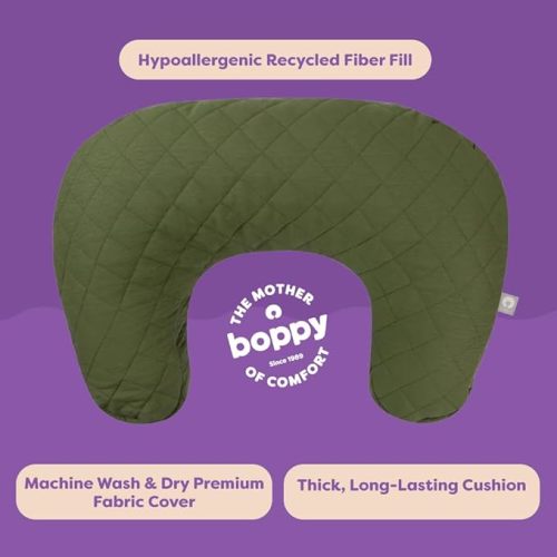 Boppy Nursing Pillow - Ergonomic Bottle & Breastfeeding Pillow with High, Firm, Large Area, Water-Repellent Cushion with Washable Cover; Baby Safety Alliance Verified - Quilted Moss