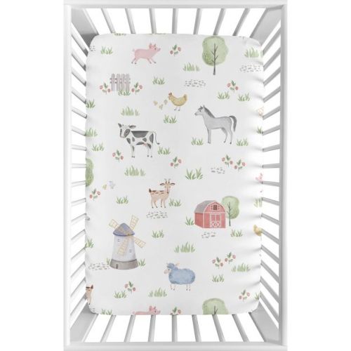 Sweet Jojo Designs Boy or Girl Gender Neutral Unisex Baby Fitted Mini Crib Sheet Farm Animals