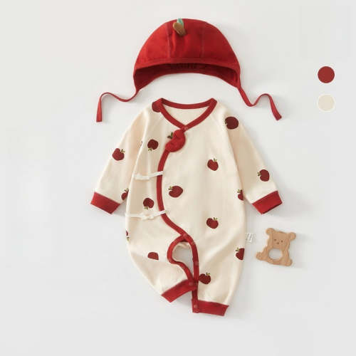 100% Cotton Long-Sleeve Kimono Romper - Red Apple – Organic Cotton Clubs