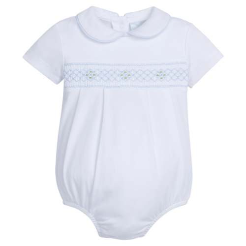 Smocked Peter Pan Bubble - Blue/Green Geo