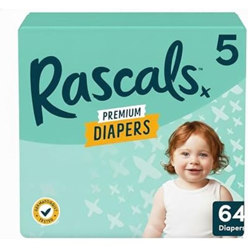 Rascals Premium Diapers (Size,5 Count 64) White