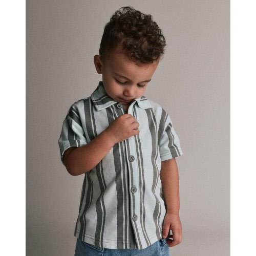 Toddler Boy Button-Down Short-Sleeve Shirt in Stripes - Light Blue/Sage - Otter Avenue | Carter's