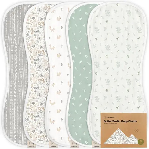 5-Pack Muslin Burp Cloths Baby Boy, Girl - Very Absorbent Baby Burp Cloth Rags, 8-Layers Viscose Derived from Bamboo Cotton Muslin Towel, Super Soft Spit Up Rags, No Shrink Washcloths (Prairie)