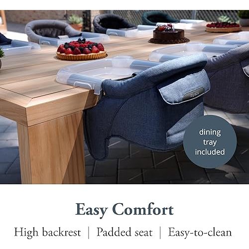 Inglesina Fast Table Chair - Slate Blue Melange + Fast Dining Tray - Portable Baby High Chair - for Babies & Toddlers up to 37 lbs - Fits Tables 0.8'' to 3.5'' Thick - Compact - Travel Bag Included