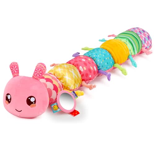 Baby Girls Toys 0-6 Month Music Animal Stuffed Caterpillar Toy for Infant 0-3 3-6 Months with Mirror Crinkle Rattle Tummy Time Sensory Toys for 3 4 5 6-12 Month Old Newborn Baby Shower Birthday Gifts