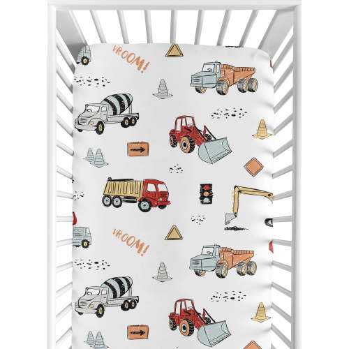 Sweet Jojo Designs Construction Truck Red Blue and Grey Fitted Crib Sheet