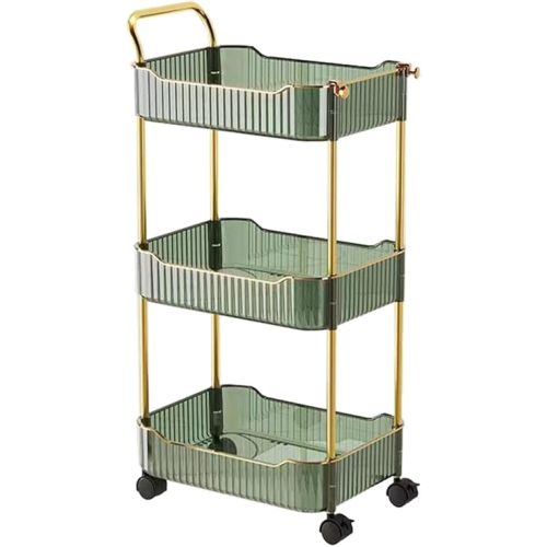 3-Tier Acrylic Rolling Storage Cart, Bathroom Organizer Cart, Kitchen Snack Cart Whit Wheels, Rolling Utility Cart for Kithchen, Living Room, Office Storage and Organization (14''X10''X27'')(Green)