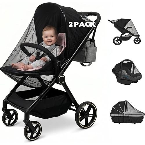 2 Pack Universal Baby Mosquito Net for Stroller Crib Bassinet Mesh Netting Infant Mosquito Cover for Car Seat and Pram