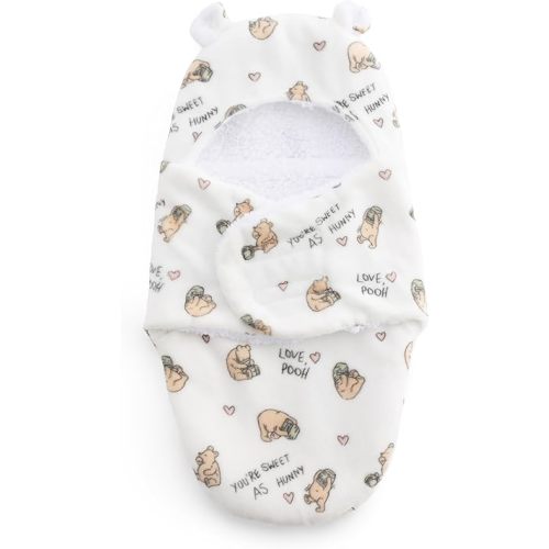 Berkshire Sherpa & Loftmink Baby Swaddle - Hooded Pooh Sleep Sack with Fuzzy Bear Ear Details - Classic Pooh Prints for Newborns Infants 0-3 Months(Sweet As Hunny No Stripes White, 13’’×23.5’’)