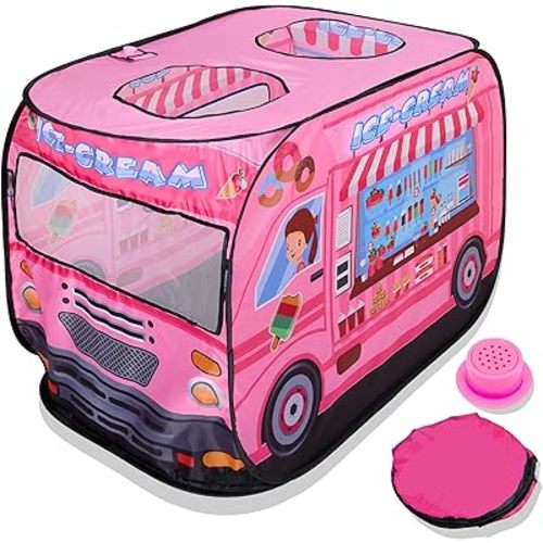 Playbees Musical Ice Cream Truck Pop Up Play Tent with 3 Openings - Tent for Toddlers - Indoor & Outdoor - Pop Up Tents for Kids - Includes Carry Bag and Sound Button- 43.5x28x26.5 Inch