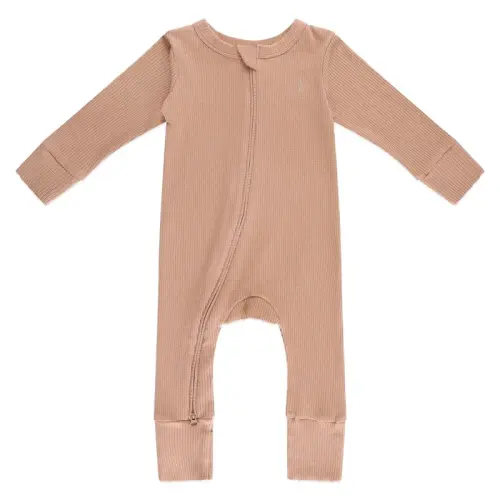 Bilbi Ribbed Organic Zip Onesie Cafe Au Lait | Baby Bunting AU