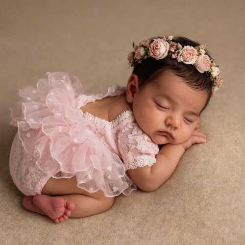 Lace Newborn Romper, Ruffled Baby Girl Outfit, Handmade Photo Prop