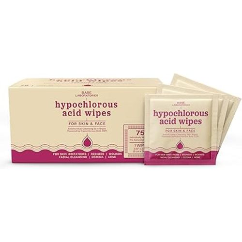 BASE LABORATORIES Hypochlorous Acid Wipes for Face & Skin, Facial Cleansing