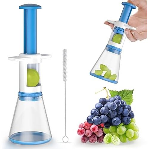 Grapes Cutter for Toddlers, Fruit & Veggie Cutter for Kids Grape Slicer Kitchen Tool, Perfect for Fruit Salads, Snacks, and Cake Decorations-Green Container-Blue Container