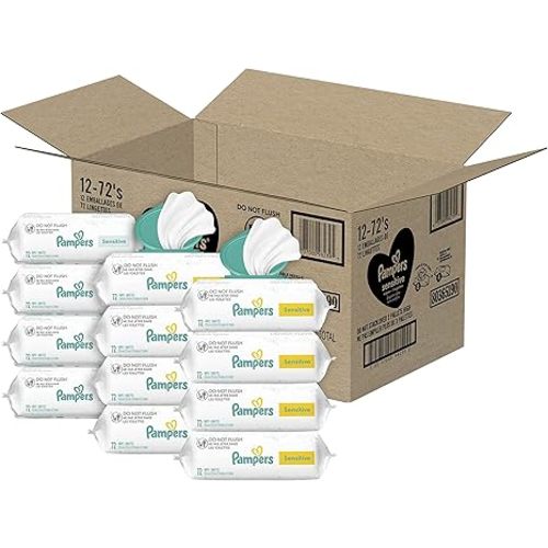 Pampers Baby Wipes, Sensitive, Water Based Wipe, Clinically Proven, Hypoallergenic, and Unscented for Babies, 336 Wipes Total (4 Flip-Top Packs)