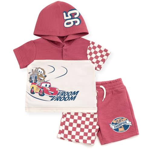 Disney Boys' French Terry Hooded Tee and Shorts Set for Baby & Kids | 2-Piece Set, Soft French Terry Fabric, Comfortable Elastic Waistband, Easy Snap Neckline Placket, Pullover Hooded Tee