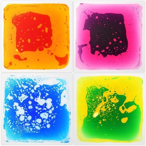 Sensory Floor Tiles for Kids Toddlers, 12"x12" Liquid Sensory Mats, Puzzle Pads, Colorful Autism Sensory Play Mat for Dancing Stepping Lava Tile Games, Daycare Sensory Room Preschool 4 Pack
