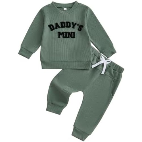 Toddler Baby Boy Fall Clothes Waffle Letter Embroidery Pullover Sweatshirt Tops + Jogger Pants Set Winter Outfit
