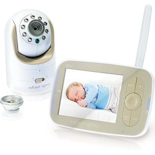 Infant Optics DXR-8 480p Video Baby Monitor, Non-WiFi Hack-Proof FHSS Connection, Interchangeable Lenses, Pan Tilt Zoom, LED Sound Bar, Night Vision, and Two-Way Talk.