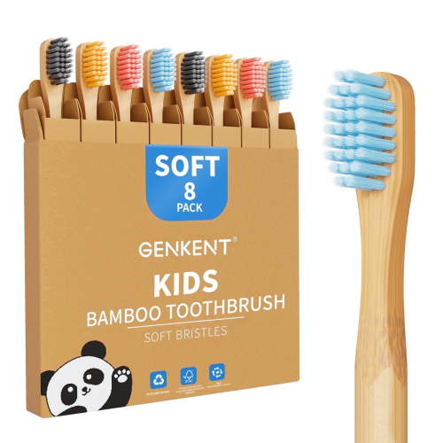 GENKENT, Kids Bamboo Toothbrushes, Multicolor, BPA-Free, 8 Pack