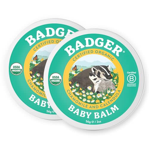 Badger Organic Baby Balm, Chamomile & Calendula, 2 oz (2 Pack) | Certified Organic, Cradle Cap & Diaper Rash Relief, Baby Skin Care, Pediatrician Tested, Baby rash balm, Cradle cap treatment
