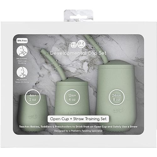 ezpz Developmental Cup Set - 100% Silicone Training Cups for Infants + Toddlers - Designed by a Pediatric Feeding Specialist (Sage)