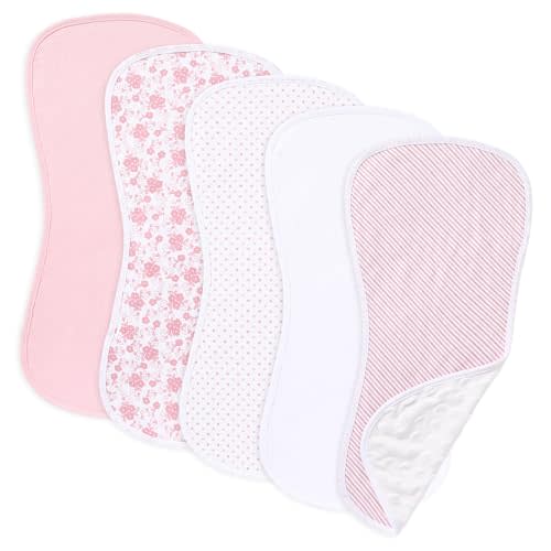 sleepyturtle 5 Pack Baby Soft and Absorbent Unisex Burp Cloths (Pink-hxt)