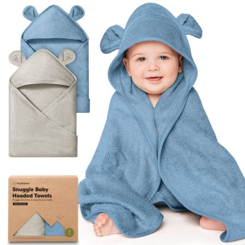 KeaBabies 2pk Snuggle Baby Towels with Hood for Newborn Girls, Boys, Toddlers, Soft & Absorbent Hooded Baby Bath Towels (Steel, Petite)