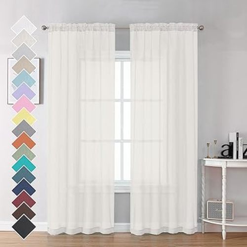 Ivory Sheer Curtains 84 Inch Length 2 Panels for Bedroom, Elegant Light Filtering Sheer Ivory Curtains Window Treatment for Living Room & Sliding Glass Door, 1 Pair, Each 42Wx84L