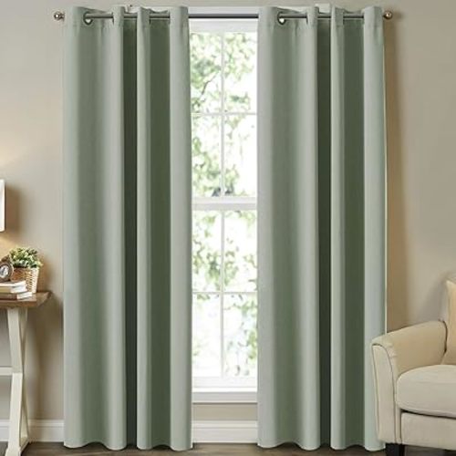 Turquoize Solid Blackout Curtains Drapes Room Darkening Curtains Window Panel Drapes, Themal Insulated Grommet/Eyelet Top, Nursery & Infant Care Curtains Each Panel 52inch Wx84 L, Sage