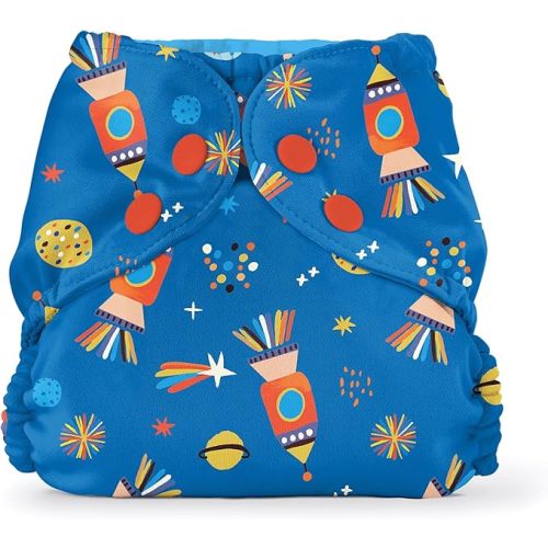 Esembly Cloth Diaper Cover - Reusable Swim Diaper, Waterproof, Breathable - Adjustable Outer Layer Over Absorbent Inner for Blowout Protection - Blast Off, Size 1 (7-17lbs)