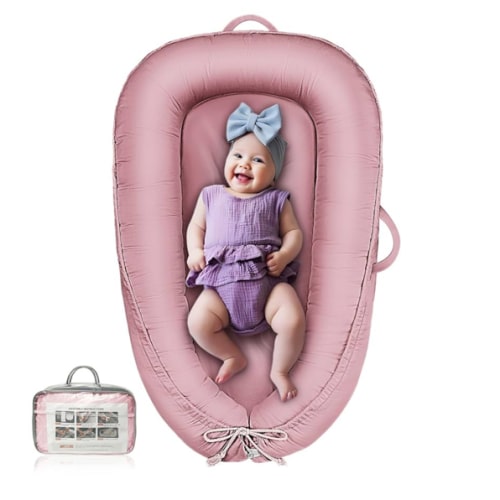 Baby Lounger - Infant Lounger for Newborn 0-24 Months, Pure Cotton Breathable Baby Nest Lounger Cover, Newborn Essentials for Baby Boys & Girls, Co Sleeper Portable Baby Bed for Home and Travel